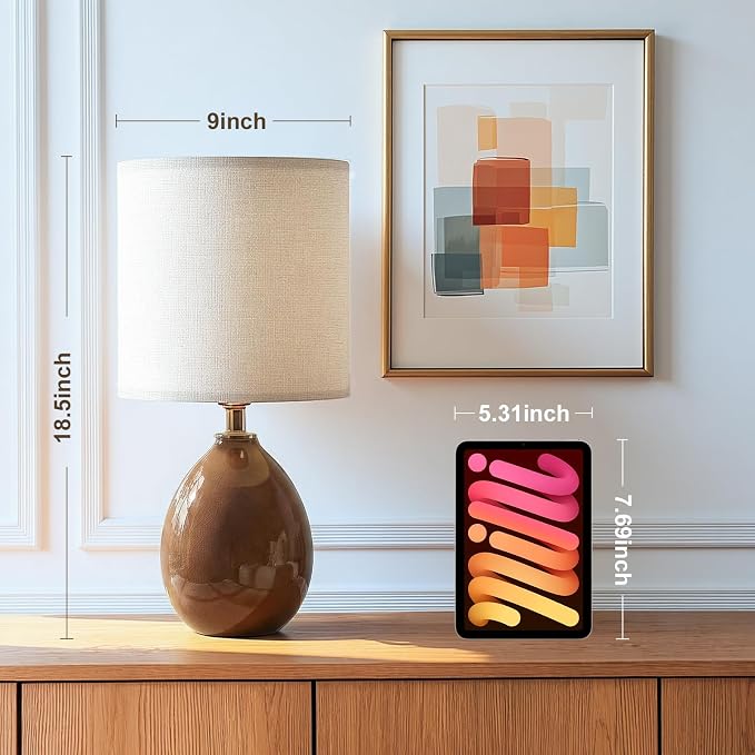 Dawnwake 18.5" Table Lamp Set of 2 for Living Room Bedroom, Bedside Lamps for Night Stands, Desk Nightstand Lamp Dimmable, Modern Linen Cream Ceramic Lamps (Coffee)
