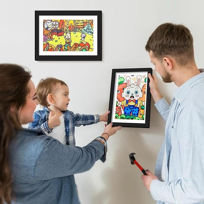 8 Pack Kids Art Frames 8.5x11 Inch Kids Artwork Flip Frame Changeable for Picture Display, Children School Drawing Projects Storage, Horizontally Vertically Wall Hanging, Front Opening, Black