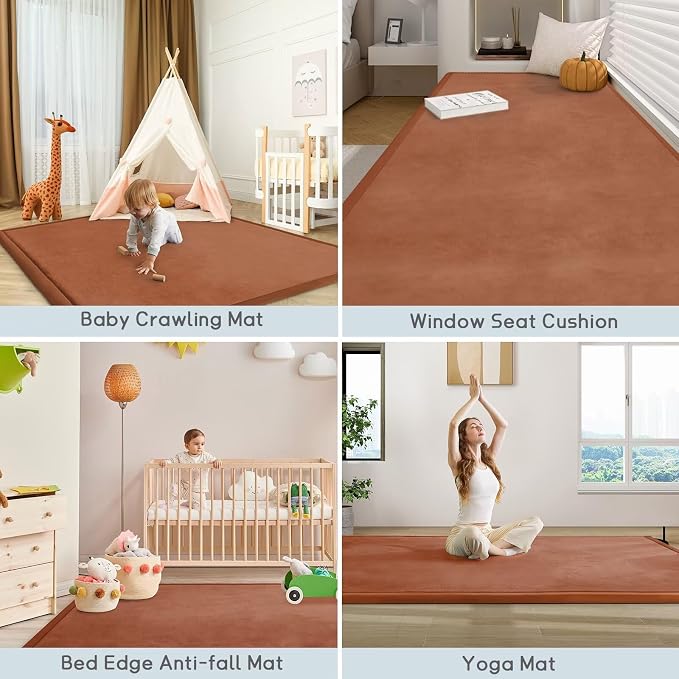 Baby Play Mat for Floor Nursery Muscle Mat Area Rug Playroom Rug 79x79" Elastic Foam 1.3" Thick Crawling Mat for Babies,Toddlers(Brick Red)