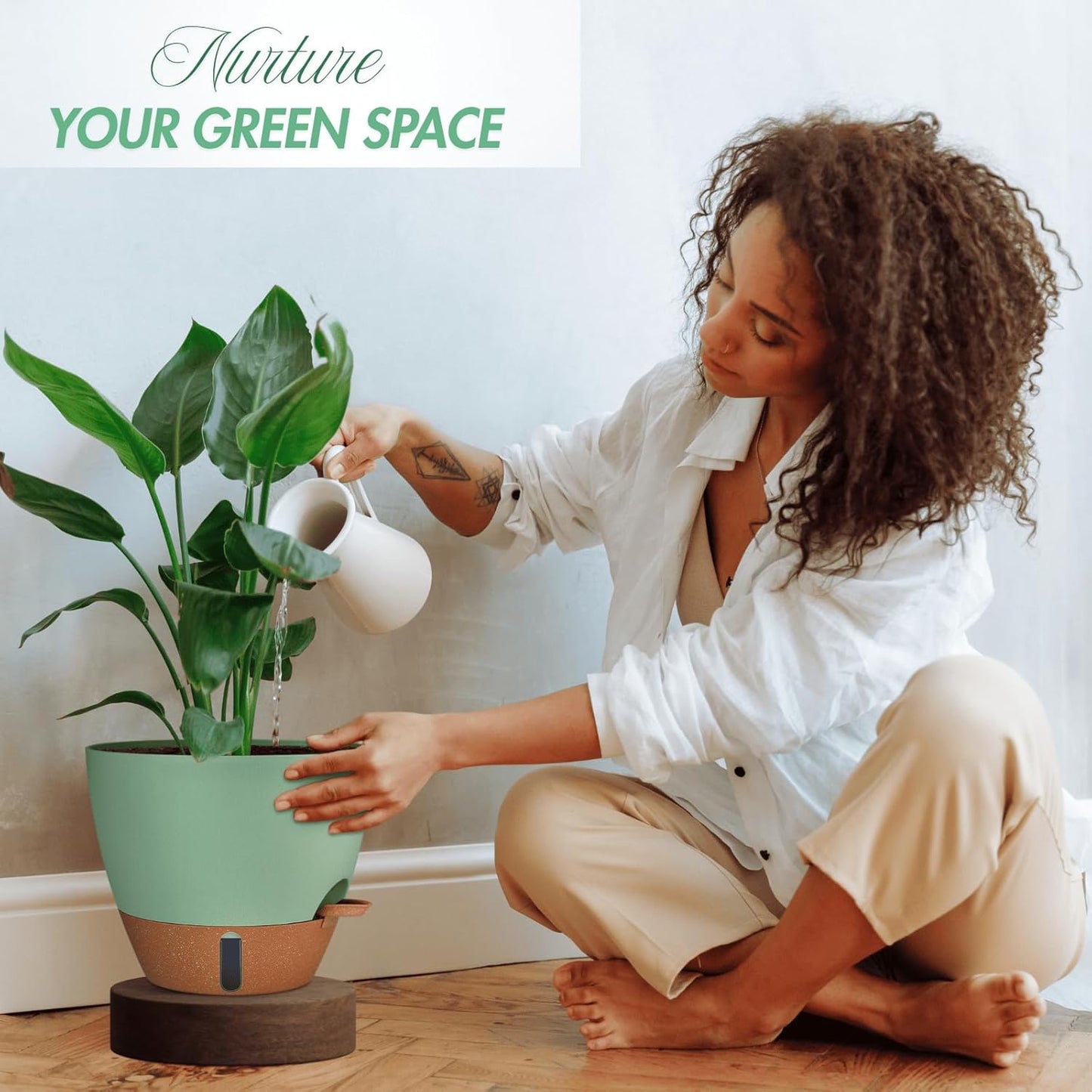 12/10/8 Inch Self Watering Pots for Indoor Plants Plastic Large Plant Pot for Outdoor Plants, Water Level Window & Spacious Reservoir Flower Pots Decorative Planter with Drainage and Tray (Green)