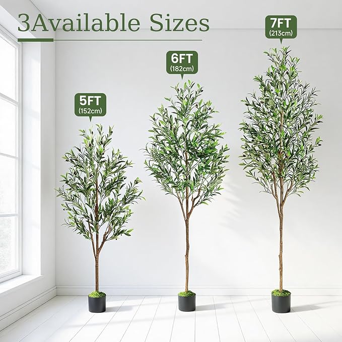 Alupssuc 7ft Olive Tree Artificial Indoor, Fake Tree Potted Faux Olive Trees with Lifelike Fruits and Realistic Leaves, Artificial Plants Indoor Fake Plants for Modern Home Office Living Room Decor