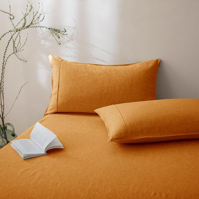 Talasily 100% French Linen Pillow Case Standard Size Set of 2,Oeko-TEX Certified Stone Washed Flax Pillow Shams with Envelope Closure - Breathable & Cooling for Hot Sleepers（Caramel,20''x26''）