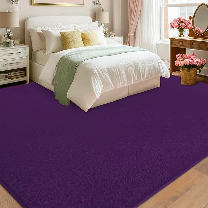 qulint 8x10 Area Rug for Living Room, Dark Purple Washable Rugs for Bedroom Aesthetic Modern Thickened Memory-Foam Indoor Carpet, Minimalist Solid Large Carpet for Kid Room Playroom Home Decor
