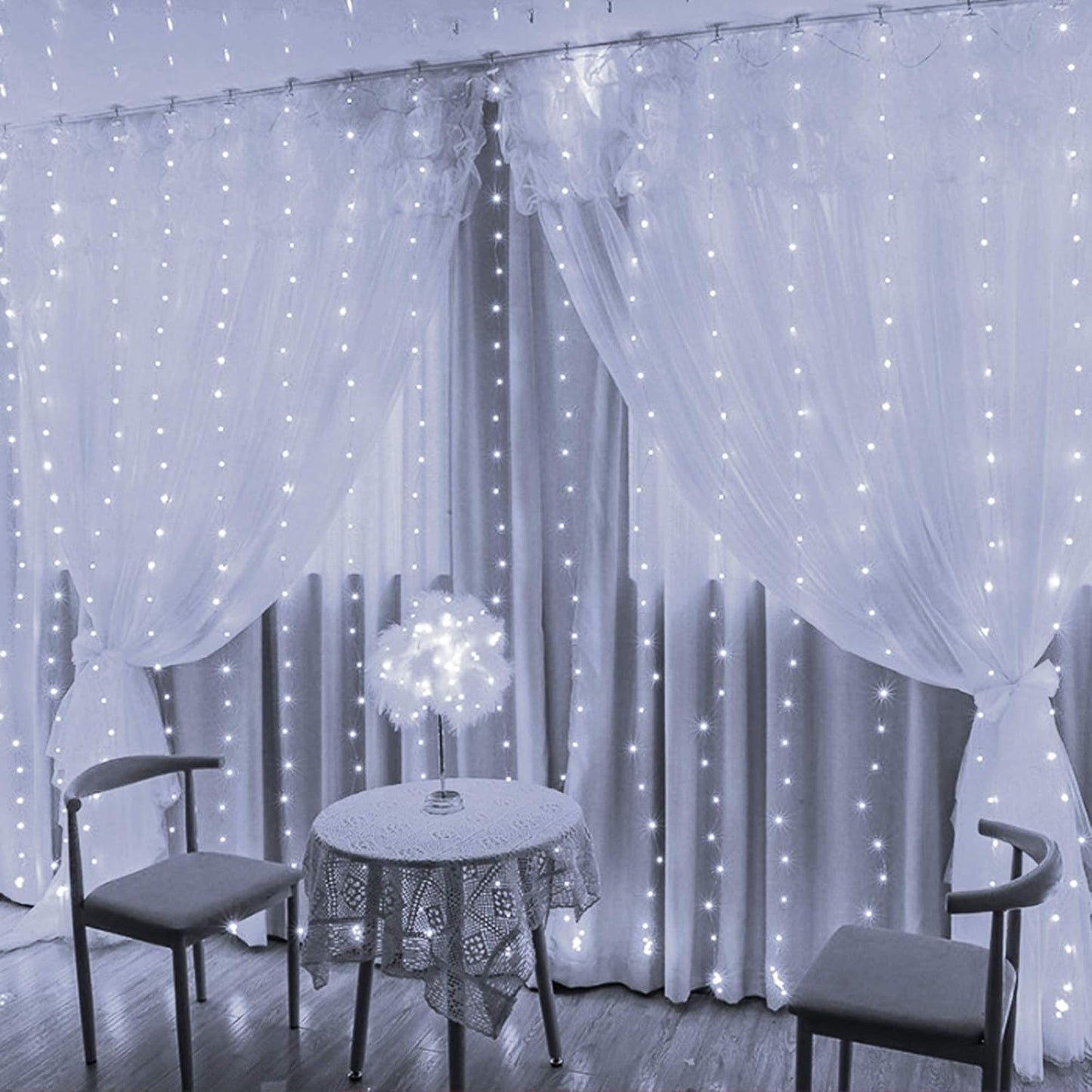 FUNPENY Window Curtain String Lights, 300 LED 8 Lighting Modes Fairy Lights USB Powered, Waterproof Lights for Christmas Bedroom Party Wedding Home Garden Wall Decorations (White)