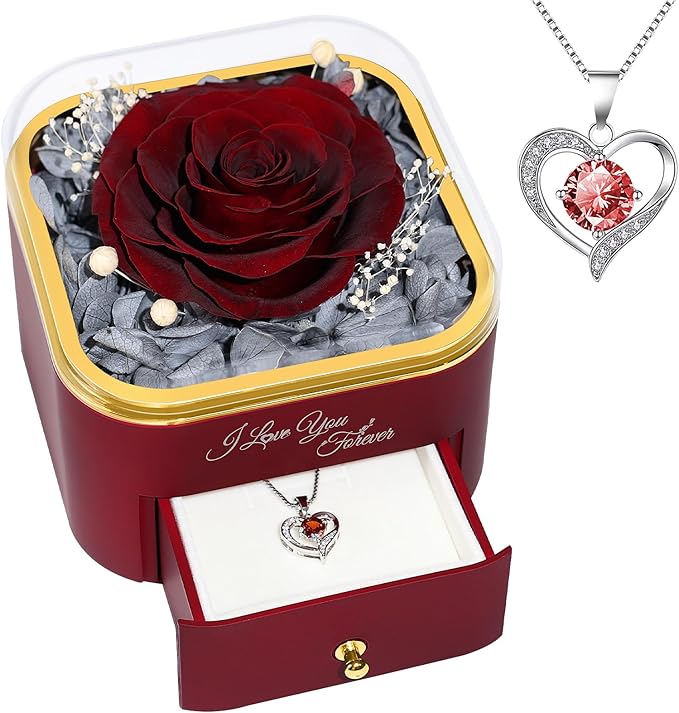 Beferr Mothers Day Forever Rose with Necklace for Mom Birthday Gifts Preserved Roses Eternal Flower for Delivery Fresh Flowers Gifts for Mother Wife Her Grandma Sister Daughter Girls Friends
