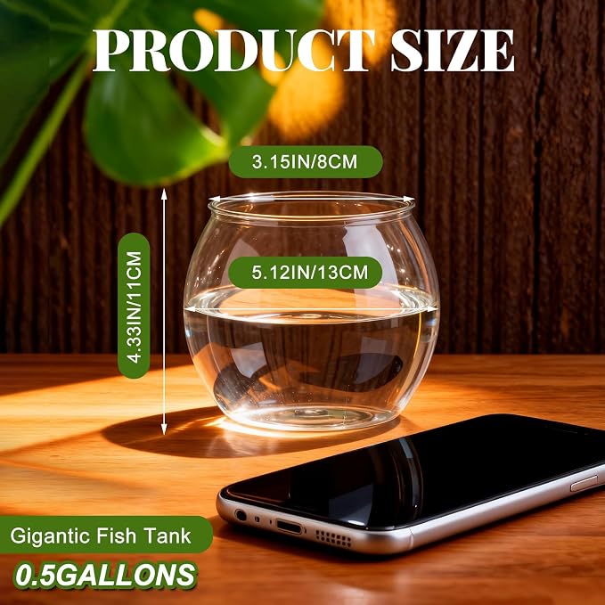 Geelin 0.5 Gallon Plastic Fish Tank Large Bowl Shatterproof with Crystal Clear Clarity for Terrarium, Flower Vase Centerpiece Gift for Fish Lovers (Round)