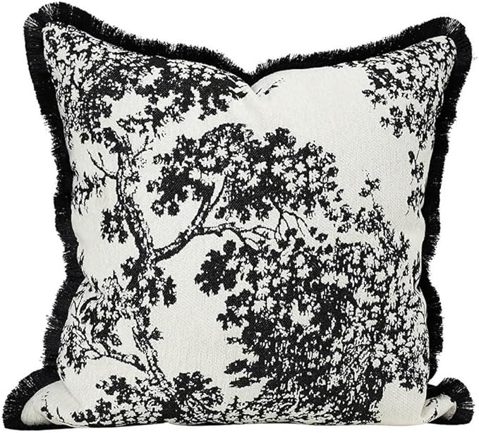 Croker Horse 18x18'' inches Throw Pillow Cushion Covers - Black Embroidery Pine Tree Luxury Modern Style with Tassel Couch Sofa Pillow Cover for Living Room Bedroom