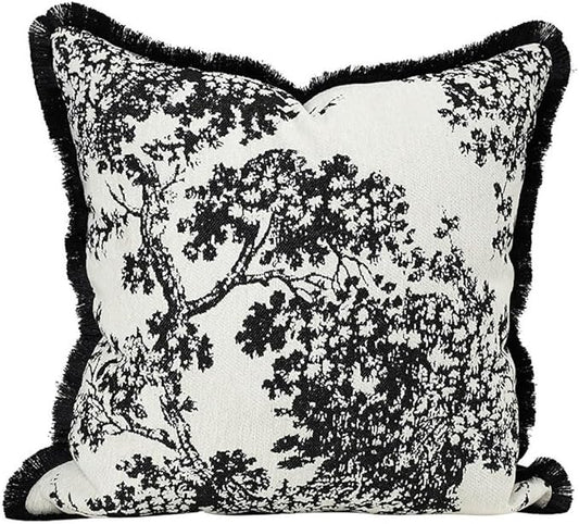 Croker Horse 18x18'' inches Throw Pillow Cushion Covers - Black Embroidery Pine Tree Luxury Modern Style with Tassel Couch Sofa Pillow Cover for Living Room Bedroom