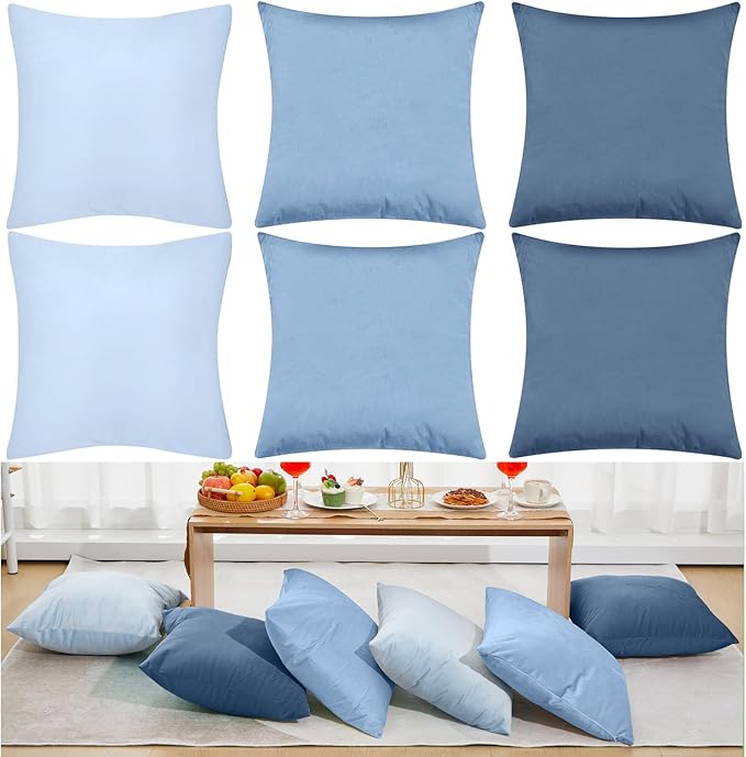 Berlune 6 Pcs Velvet Throw Pillow Covers 18" x 18" Decorative Cushion Cases Soft Pillowcase for Graduation Coquette Party Accessories Couch Sofa Bed Chair Home Decor, No Inserts (Blue Series)