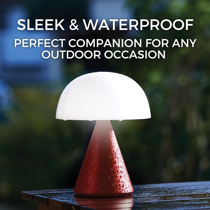 Lexon Mina L Mushroom Lamp - 9 LED Color Table Lamp for Bedrooms, Living Room & Office - Cordless, Rechargeable with 24h Light & Dimmer, Aluminum, Large - Orange