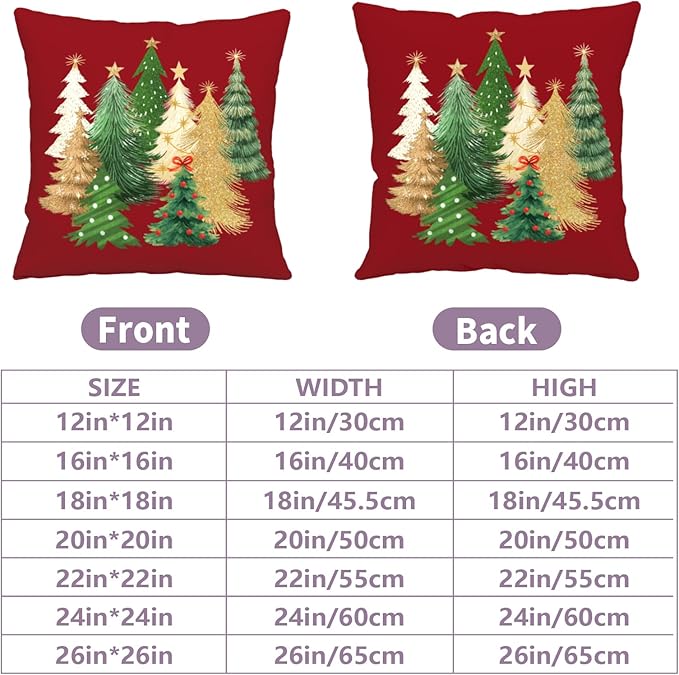 Green and Red Christmas Pillow Covers Set of 2 Colorful Xmas Tree Throw Pillow Covers 24x24 Winter Holiday Pillow Case Double Sided Printing Cushion Case for Couch Sofa Decor