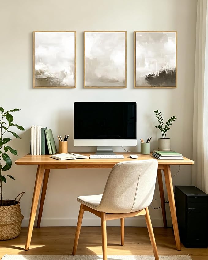 PHOPAGO Abstract Framed Wall Art Minimalist Pastel Neutral Wall Decor Modern Art Paints Living Laundry Room Home Decor - 12x16in Natural Framed