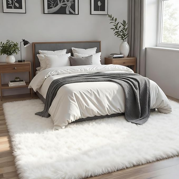 8x10 Area Rug for Living Room, Ultra Soft Fluffy Shag Rugs for Bedroom, Non-Slip Large Fuzzy Plush Rug Indoor Floor Carpet for Nursery Kids Office Dorm Modern Decor, White