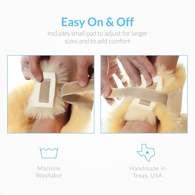 Sheepskin Ranch Sofsheep Medical Sheepskin Heel Protector, Pressure Relief for Bed Sores, Ulcers, Sensitive Skin, Hospital Grade, Chrome Free, Washable, Hypoallergenic, Adjustable, Real Wool, Pair