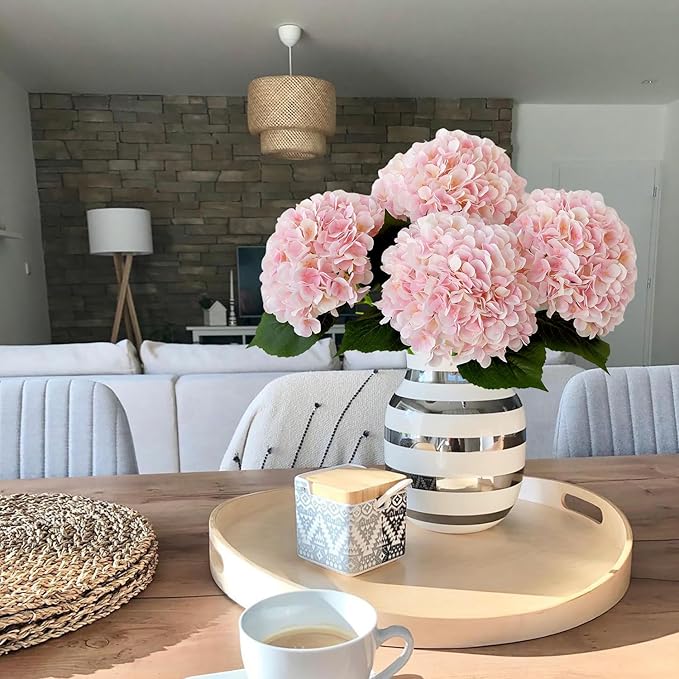JINWOE Pink Flowers Silk Artificial Hydrangeas, 4Pcs 22" Lifelike Large Silk Flowers with Stems, Artificial Flowers for Wedding Bouquet Table Centerpieces Outdoor Home