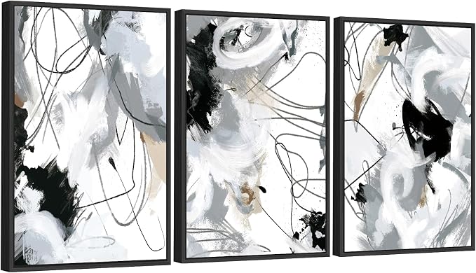 ASDCEUTICALS Large Framed Wall Art - Natural Framed Abstract Canvas Pictures for Living Room Modern Canvas Prints for Bedroom, Black Float Framed Art for Home Office Kitchen Decor 20" X 28" X 3pcs