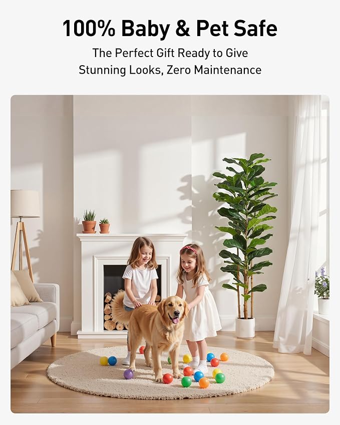 FLOWORLD Fiddle Leaf Fig Tree, 6FT Faux Trees Indoor,Tall FakeTree with Decorative planters,Natural Wood Trunk & Realistic Fiddle Leaf, Artificial Plants for Home Office, Living Room, Outdoor