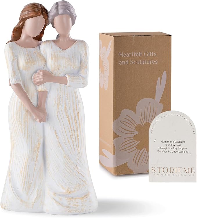 Storieme Mom Birthday Gifts from Daughter: 7.7" Hand-Painted Mother Daughter Resin Figurine Statue - Sentimental Mothers Day Home Shelf Decor for Women
