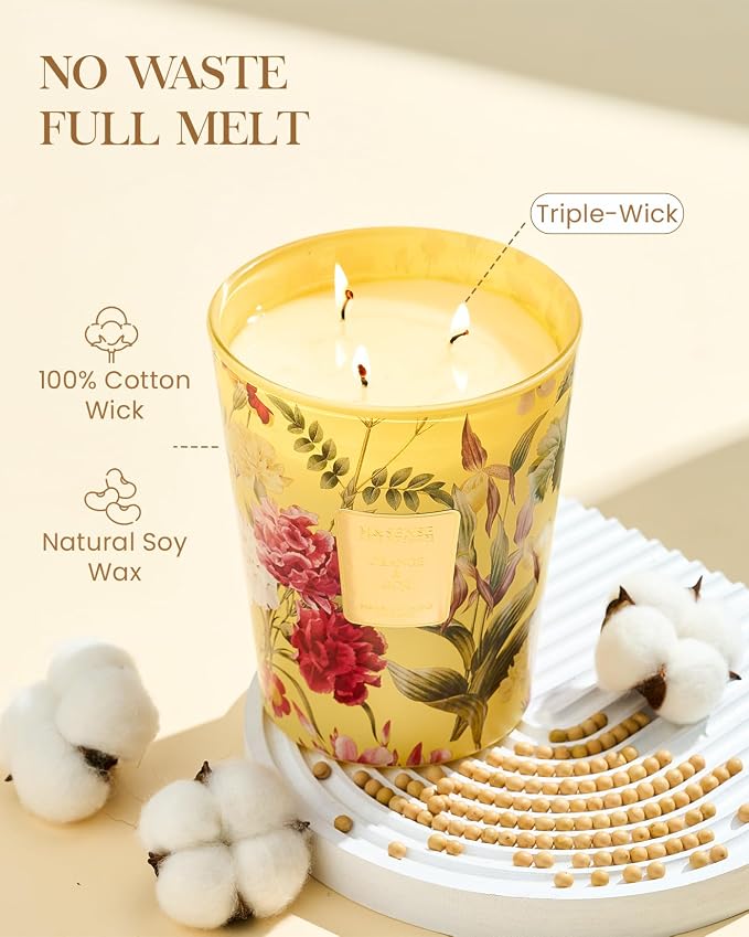 M&SENSE Orange Goji Soy Candle, 35oz 3-Wick, Summer Refresh Scent | 150H Long Burn, Non-Toxic, Large Jar, Stress Relief Home Fragrance, Relaxation, Citrus Burst Housewarming Gift