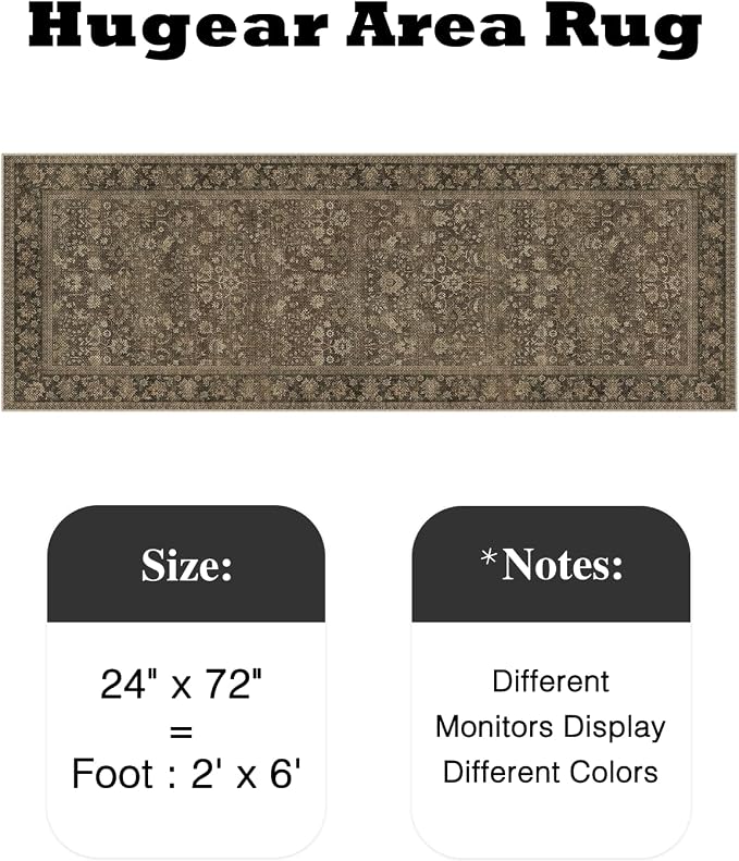 HUGEAR 2x6 Indoor/Outdoor Runner Rug Brown Linen-Look Fabric Vintage Area Rug High Traffic Stain Resistant Easy Clean Durable Rugs for Kitchen Hallway Entryway Balcony Porch Garden Courtyard