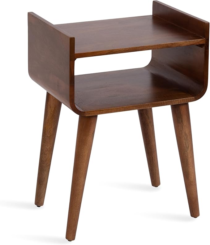 Kate and Laurel Quilby Mid-Century Living Room Side Table with Storage, 18 x 14 x 27, Walnut Brown, Wooden Bedroom Nightstand with Tapered Legs and Bedside Table Storage
