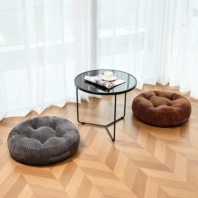 Round Floor Pillow, 6-Inch Thick Meditation Floor Cushion with PP Cotton Filling, Soft Corduroy Boho Floor Seating for Living Room, Bedroom, 22 x 22 Inches (Coffee, 1 Pack)