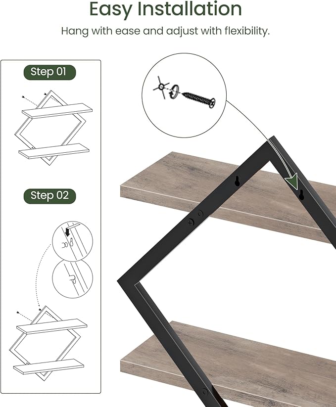 CHOEZON Floating Shelves for Wall, Set of 2 Wall Mounted Shelves, 2-Tier Hanging Shelves, for Living Room, Bedroom, Kitchen, Office, Study, Greige TBJ01P2BG