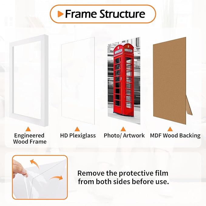 4x6 Picture Frames Set of 8, White Photo Frames for Gallery Wall Mounting or Table Display, Collage Frames with Clear Plexiglass for Home Office Decor