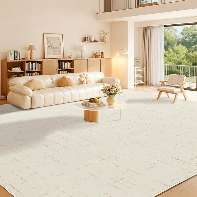 LIANLAM Washable Rug Area Rugs for Living Room - Stain Resistant Non-Slip Backing Boho Rug for Bedroom,Durable & Ultra-Thin Vintage Large Area Rug(10' x 14',White)