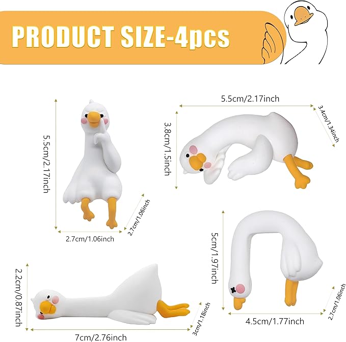 Funny Resin Desk Goose Decor 4 PCS, Mini Cute Goose Figurines for Computer Monitor, Car Dashboard and Rearview Mirror, Office Desk, Photo Frame Decorations Accessories & Housewarming Gifts