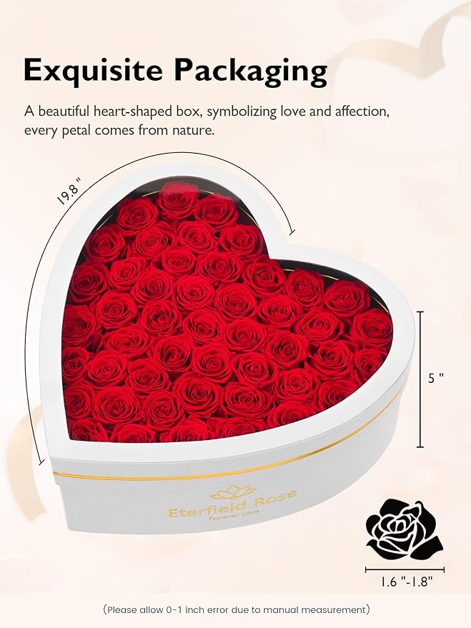 Eterfield 47 Forever Flowers in Heart Shape Box, Preserved Roses that Last a Year Preserved Flowers Birthday Gifts for Her Mom Women Wife Anniversary Valentines Day Mothers Day Christmas, Red