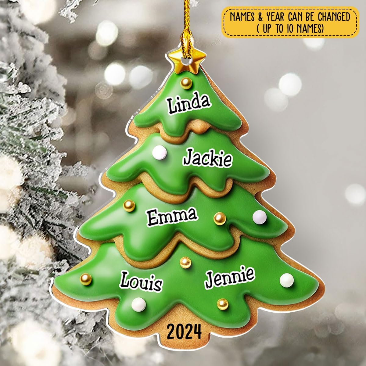 Personalized Family Christmas Acrylic Ornament 2024 - Custom Name Charms Family Members up to 10 People and Pets, Paw Charm Ornament Gifts for Family Tree Decoration (A05, 9 Names)