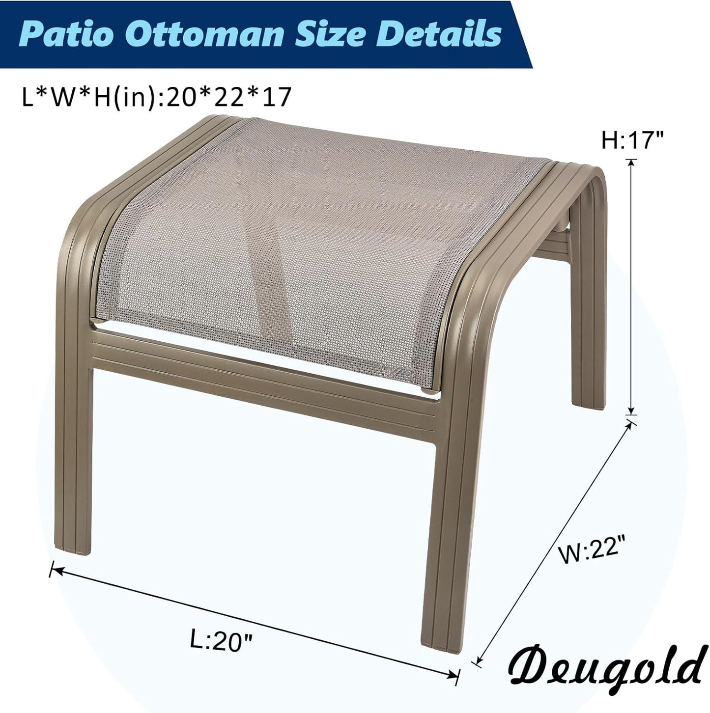 Patio Dining Chairs Footstools Outdoor Aluminum Ottoman Assembled Footrest Side Table 2 Set Champagne