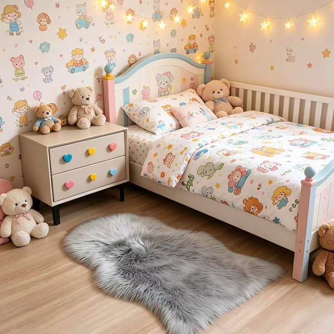 Faux Fur Rug 2 x 3 ft Sheepskin Shaggy Fuzzy Grey Area Rug Super Soft Fluffy Plush Carpet for Bedroom Living Room Sofa Floor Kids Room Bedside