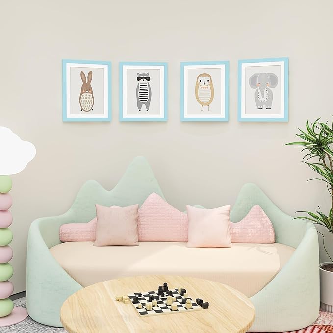 KINLINK 10x12.5 Kids Art Frame Set of 2, Solid Wood Kids Artwork Frames Changeable with Front Opening Hold 150 Pictures, Art Frames for Kids Art with Mat，without Mat 10x12.5 Picture Frame Light Blue