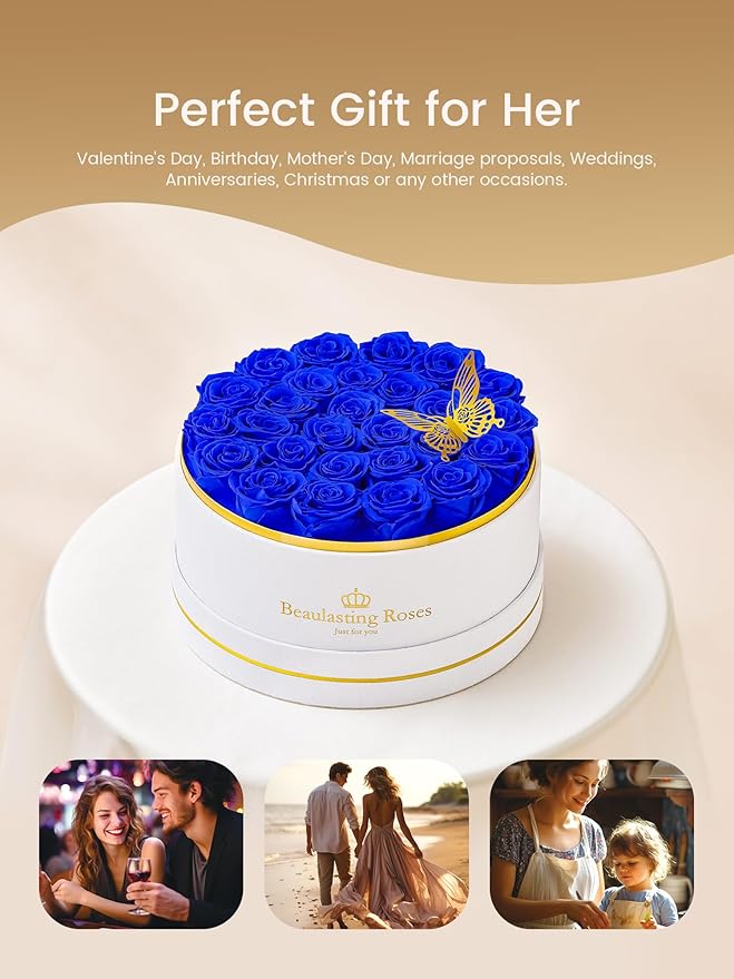 27 Preserved Roses Forever Flowers Real Roses in a Box Mother's Day Birthday Flowers for Her Mom Women Wife Valentine's Day, Royal Blue Roses