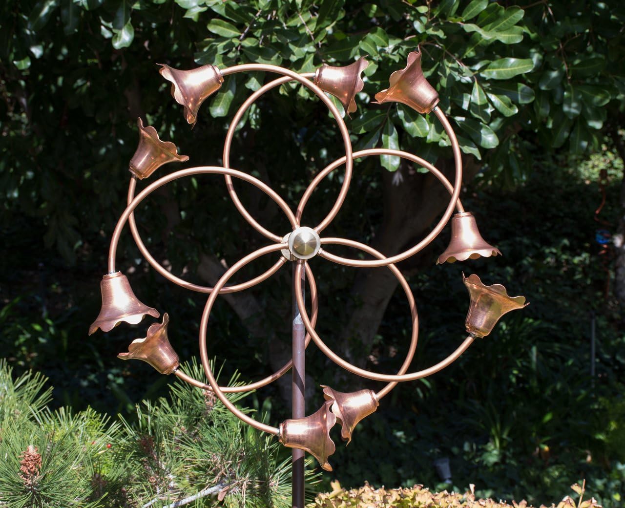 Stanwood Wind Sculpture: Kinetic Copper Dual Spinner - Tumbling Flowers