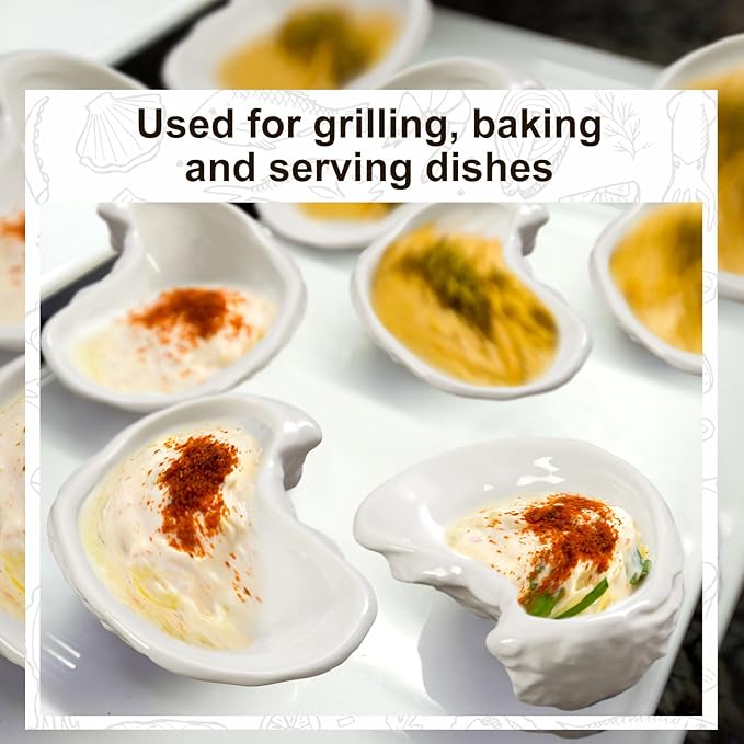 Reallnaive 1 Pcs Ceramic Oyster Shells Reusable Oyster Grilling Shells Large Clam Baking Dish Platter Plate for Cooking Shrimp Scallops Clams Seafood of All Kind