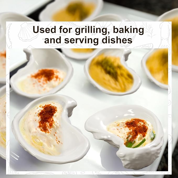 Reallnaive 6 Pcs Ceramic Oyster Shells Reusable Oyster Grilling Shells Large Clam Baking Dish Platter Plate for Cooking Shrimp Scallops Clams Seafood of All Kind