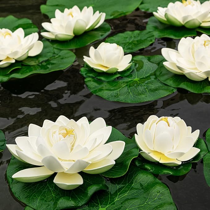 16Pcs Artificial Floating Pool Flowers, 7in & 4in Fake Water Lily Pads Flowers, Lotus Flower Floating Pool Decorations