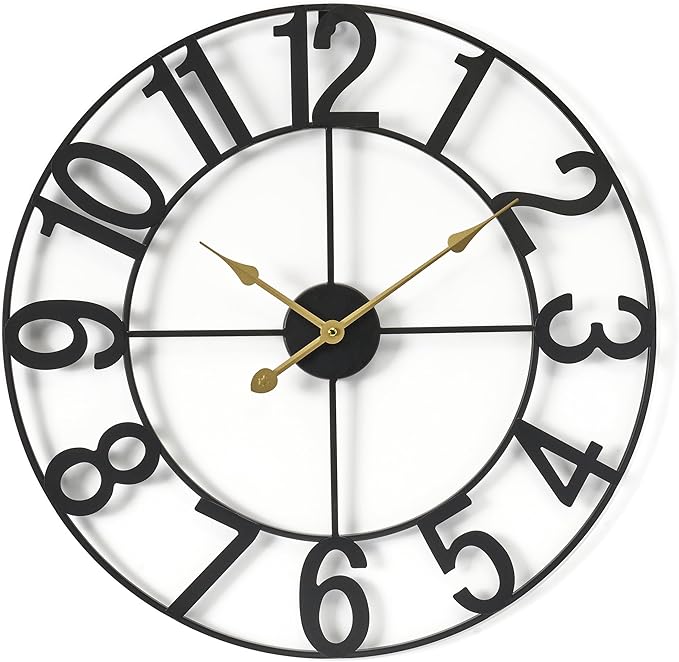 Sorbus Large Wall Clock for Living Room Decor - Wall Clock for Kitchen - 16 inch Big Wall Clock Decorative - Metal Wall Art - Analog Large Clock for Bedroom, Home, Kitchen, Office, Wall Decor (Black)