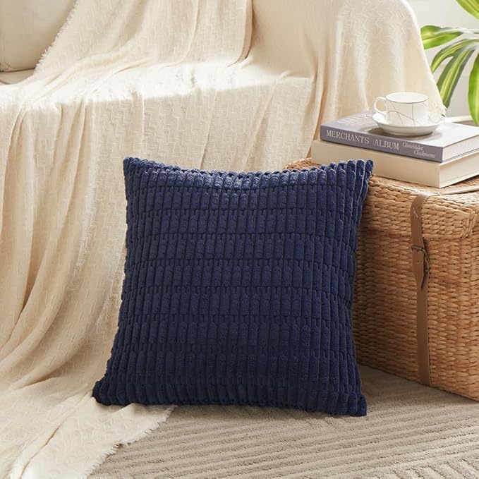 Fancy Homi 4 Packs Decorative Throw Pillow Covers for Living Room Couch Bed, Modern Farmhouse Boho Home Décor Accent Cushion Case, 26" x 26" (Pack of 4), Navy Blue