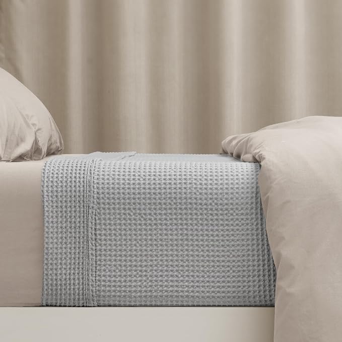 PHF Pre-Washed 100% Cotton Waffle Weave Blanket Twin Size for Bed,Snag Proof Throw Blanket for Couch Spring Summer Lightweight Breathable,Machine Washable, Home Decor Gift - Light Grey