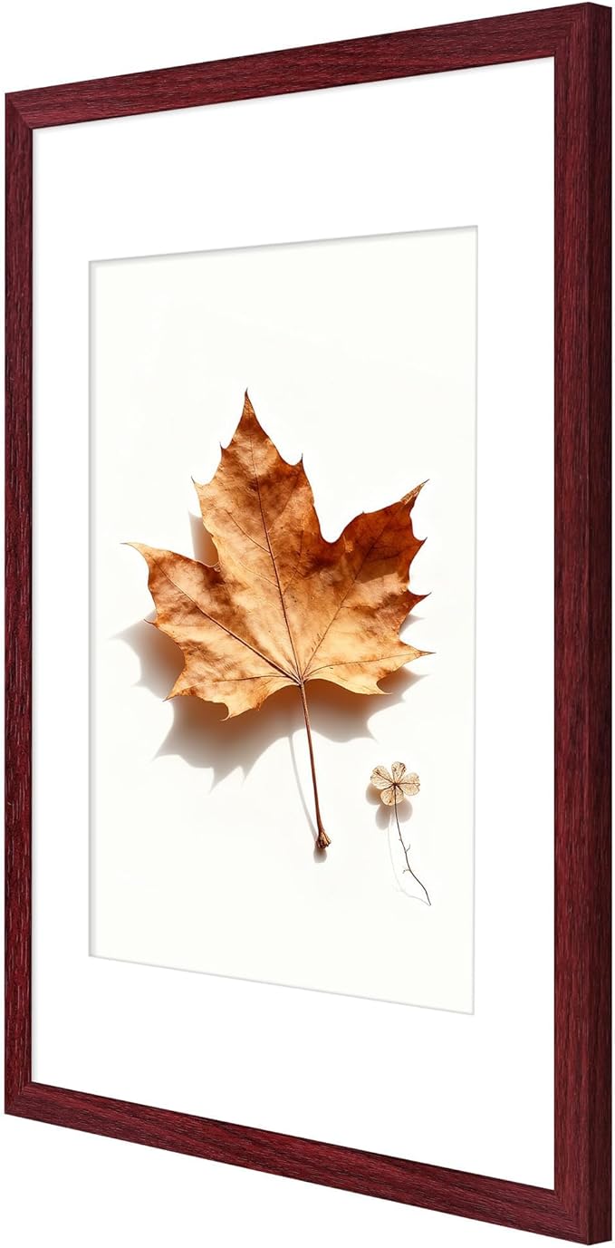 Picrit 11x17 Picture Frame Set of 12, Display 8x12 with Mat or 11x17 without Mat, Photo Frames for Wall Mounting Display, Dark Red Wood