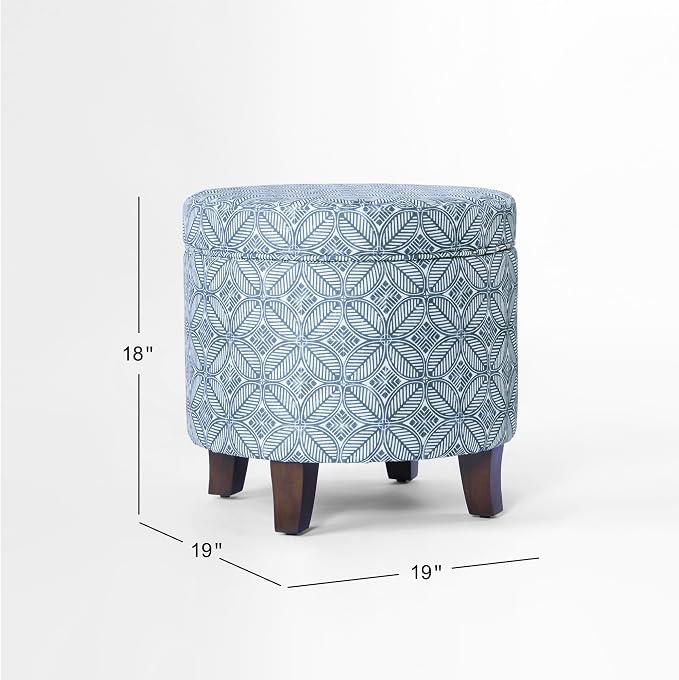 HomePop 19" Round Storage Ottoman - Blue Indigo Print