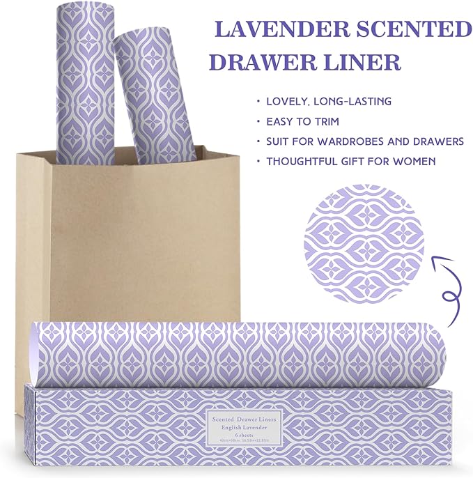 SCENTORINI Scented Drawer Liners for Dresser, 15 Sheets Lavender Scent Shelf Paper Liners, Non-Adhesive 14.3x19.5 Inch, for Home Fragrant Bedroom Drawer Closet Shelves
