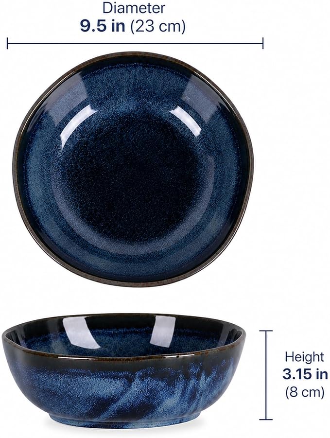 Blue Ceramic Bowl, 9.5in Large Fruit Decorative Bowl for Coffee Table Decor