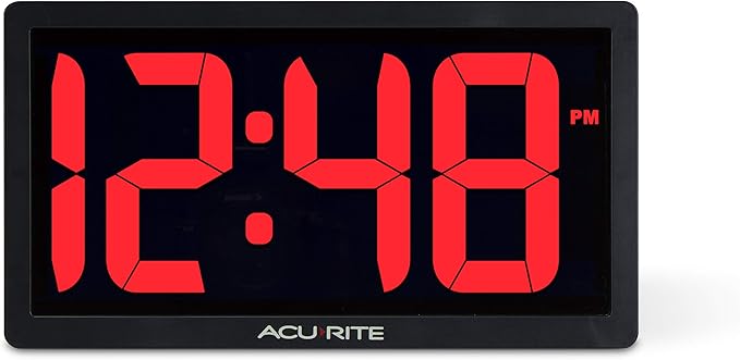 AcuRite 75099M 10-inch LED Digital Clock with Auto Dimming Brightness, Red