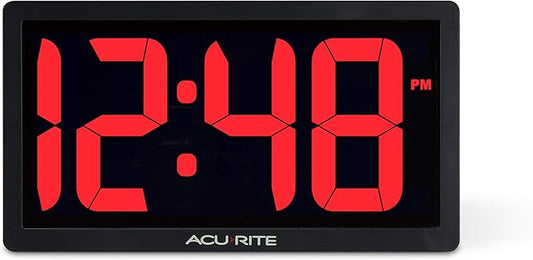 AcuRite 75099M 10-inch LED Digital Clock with Auto Dimming Brightness, Red