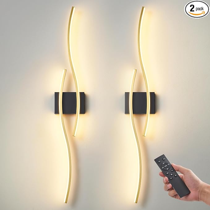 Battery Operated Wall Sconces Set of 2, Dimmable Modern LED Rechargeable Wall Light with Remote Control, Wall Decor for Living Room, Hallway, Quick Install, No Electrician Required 23.6 Inch